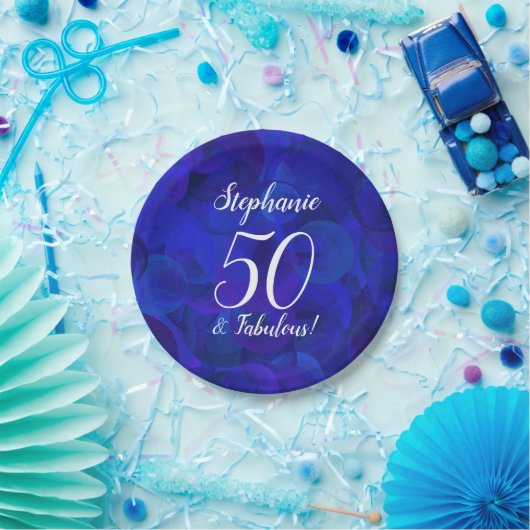 Royal Blue 50 en Fabulous Birthday Party Papieren Bordje (Feest)