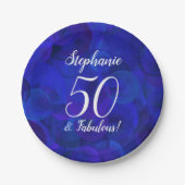 Royal Blue 50 en Fabulous Birthday Party Papieren Bordje (Voorkant)