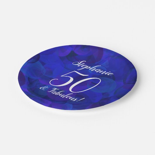 Royal Blue 50 en Fabulous Birthday Party Papieren Bordje (Gekanteld)