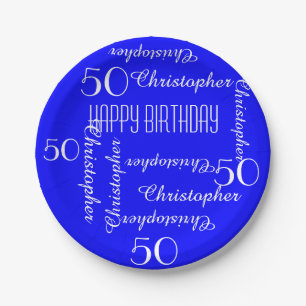 Royal Blue 50th Birthday Party Herhalingsnamen Papieren Bordje