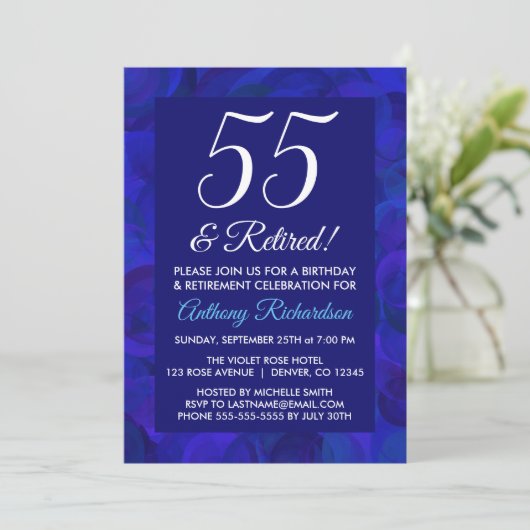 Royal Blue 55 en Uitgenodigde Pensioenfeestje Pens Kaart (Staand voorkant)