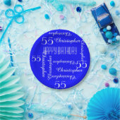 Royal Blue 55th Birthday Party Repating Names Papieren Bordje (Feest)