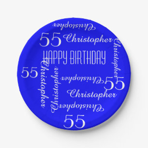 Royal Blue 55th Birthday Party Repating Names Papieren Bordje