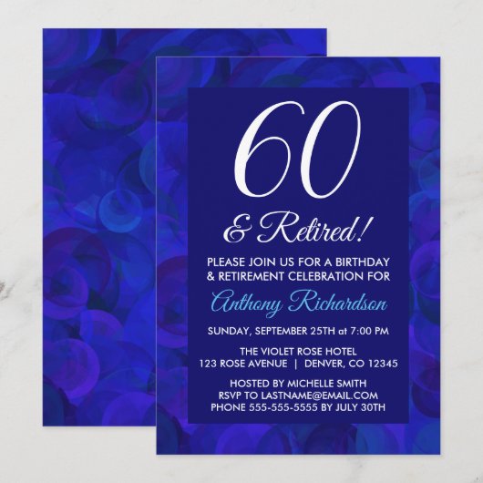 Royal Blue 60 en Pensioen Pensioenfeestje Kaart (Voorkant / Achterkant)