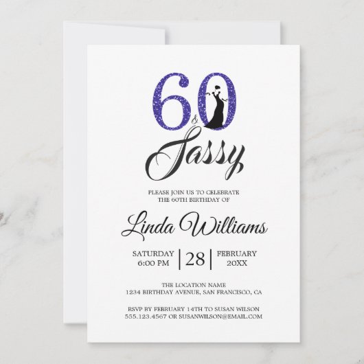 Royal Blue 60 en Sassy | 60e verjaardag Kaart (Voorkant)