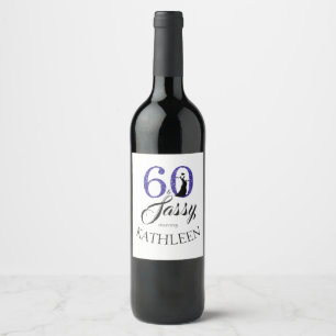 Royal Blue 60 en Sassy 60ste verjaardagsfeestje Wijn Etiket