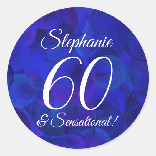 Royal Blue 60 en Sensational Birthday Favor Ronde Sticker (Voorkant)