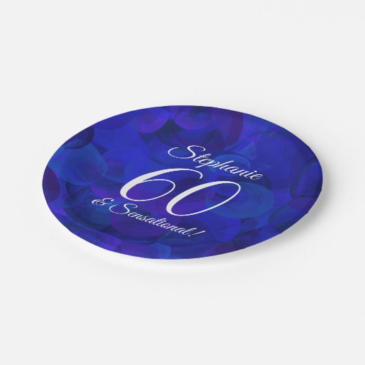 Royal Blue 60 en Sensational Birthday Party Papieren Bordje (Gekanteld)