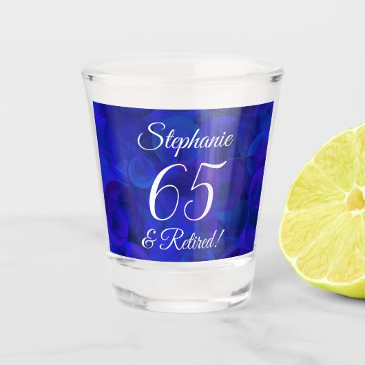 Royal Blue 65 en pensionering Shot Glas (Voorkant)