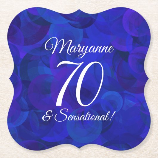 Royal Blue 70 en Sensational Birthday Party Kartonnen Onderzetters (Voorkant)