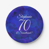 Royal Blue 70 en Sensational Birthday Party Papieren Bordje (Voorkant)