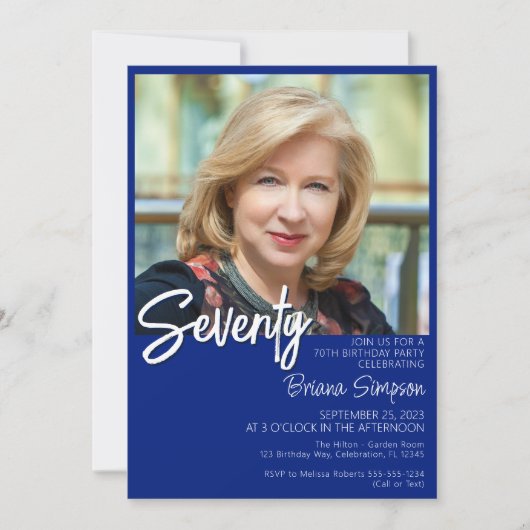 Royal Blue 70e verjaardag foto uitnodiging (Voorkant)