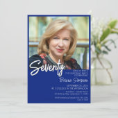 Royal Blue 70e verjaardag foto uitnodiging (Staand voorkant)