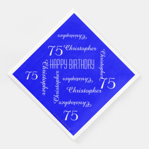 Royal Blue 75th Birthday Party Repeat Names, Paper Servet