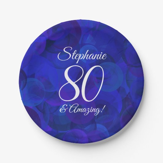 Royal Blue 80 en Amazing Birthday Party Papieren Bordje (Voorkant)