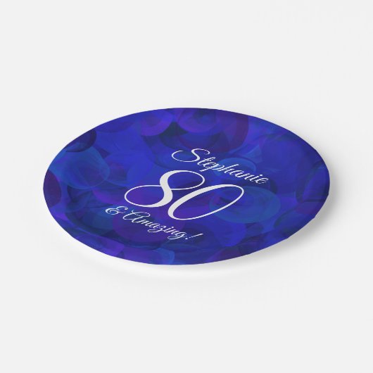 Royal Blue 80 en Amazing Birthday Party Papieren Bordje (Gekanteld)