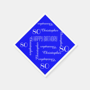 Royal Blue 80th Birthday Party Herhaalt namen, pap Servetten