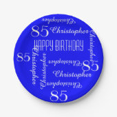 Royal Blue 85th Birthday Party Repating Names Papieren Bordje (Voorkant)