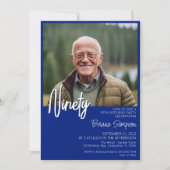 Royal Blue 90e verjaardag foto uitnodiging (Voorkant)