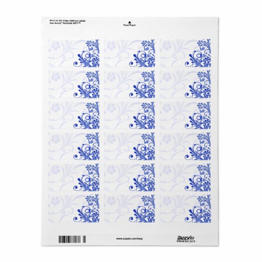 Royal Blue Abstracte bloemenbruiloft blanco adres Etiket (Full Sheet)