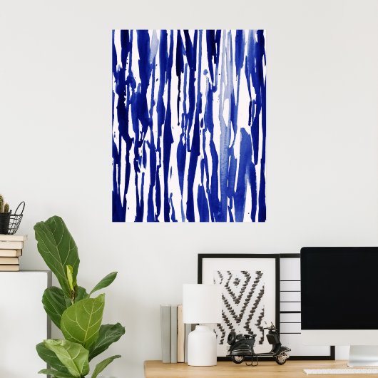 Royal Blue Abstracte Stripes Poster (Thuiskantoor)