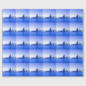Royal Blue Accenten Chicago Skyline Cadeaupapier (Vlak)