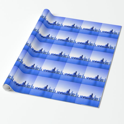Royal Blue Accenten Chicago Skyline Cadeaupapier (Uitgerold)