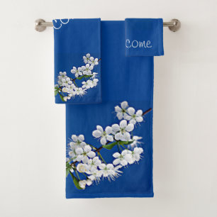 Royal Blue Achtergrond met prachtige witte bloemen Bad Handdoek