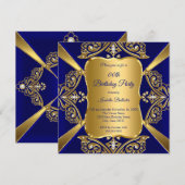 Royal Blue Add Age Birthday Party Gold Diamond Kaart (Voorkant / Achterkant)