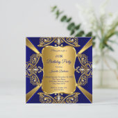 Royal Blue Add Age Birthday Party Gold Diamond Kaart (Staand voorkant)