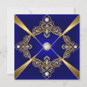 Royal Blue Add Age Birthday Party Gold Diamond Kaart (Achterkant)
