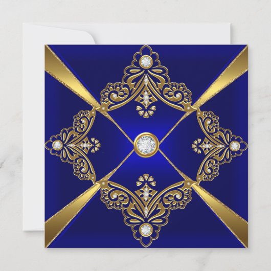 Royal Blue Add Age Birthday Party Gold Diamond Kaart (Achterkant)