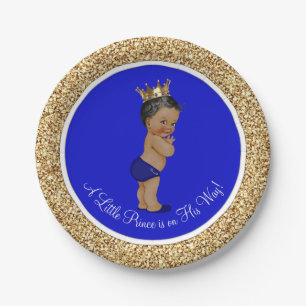 Royal Blue African American Prince Baby shower Papieren Bordje