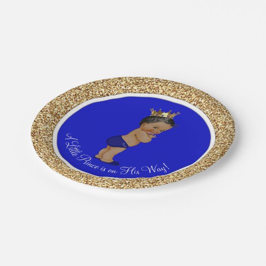 Royal Blue African American Prince Baby shower Papieren Bordje (Gekanteld)