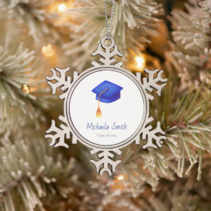 Royal Blue Afstudeermuts Kerstmis Tin Sneeuwvlok Ornament