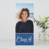 Royal Blue Afstuderen fotoaankondiging Kaart (Staand voorkant)