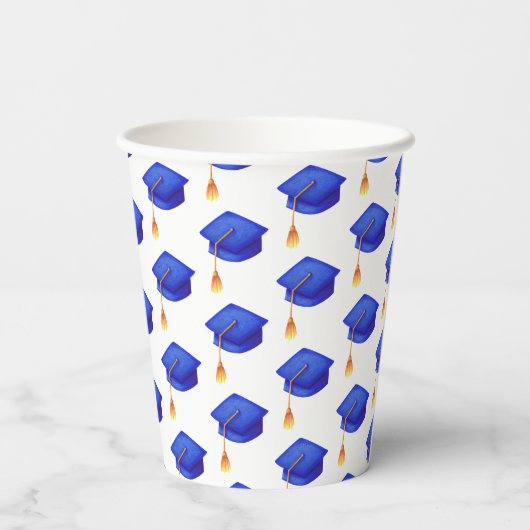 Royal Blue Afstuderen Pet Pattern Papieren Bekers (Achterkant)