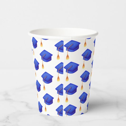 Royal Blue Afstuderen Pet Pattern Papieren Bekers (Rechts)