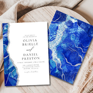 Royal Blue Agaat Zilver Huwelijk Modern Elegant Kaart