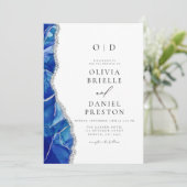 Royal Blue Agaat Zilver Huwelijk Modern Elegant Kaart (Staand voorkant)