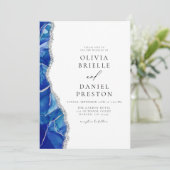 Royal Blue Agate Zilveren Bruiloft QR-code Kaart (Staand voorkant)