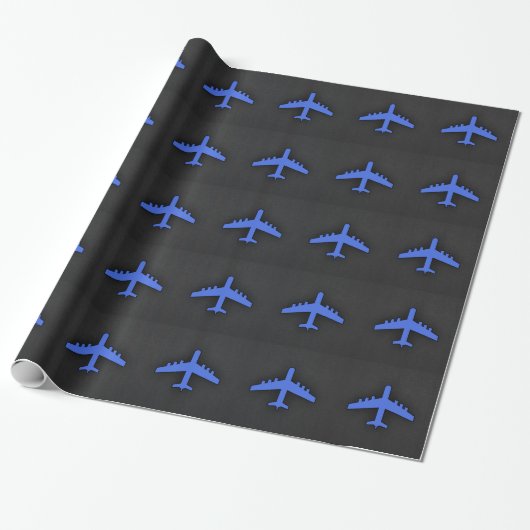 Royal Blue Airplane Cadeaupapier (Uitgerold)