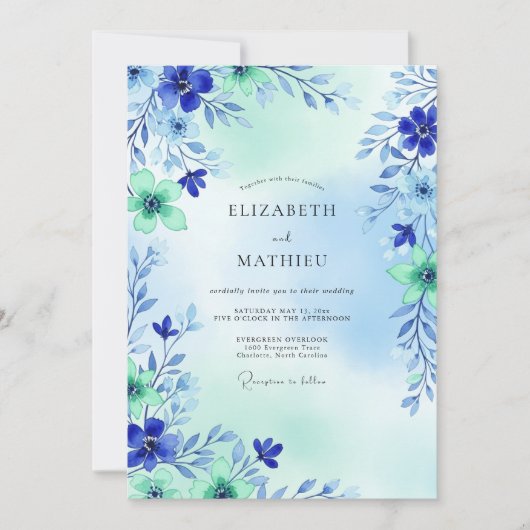 Royal Blue Airy Meadow Wedding Kaart (Voorkant)