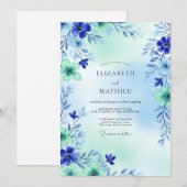 Royal Blue Airy Meadow Wedding Kaart (Voorkant / Achterkant)