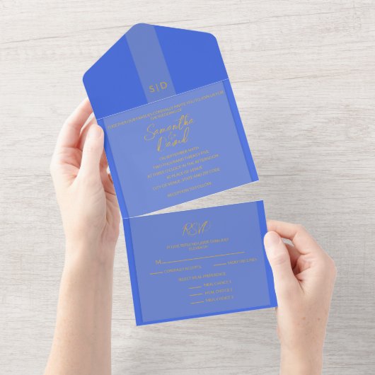 Royal Blue All in One Wedding Invitation Uitnodiging (Afscheurbaar)