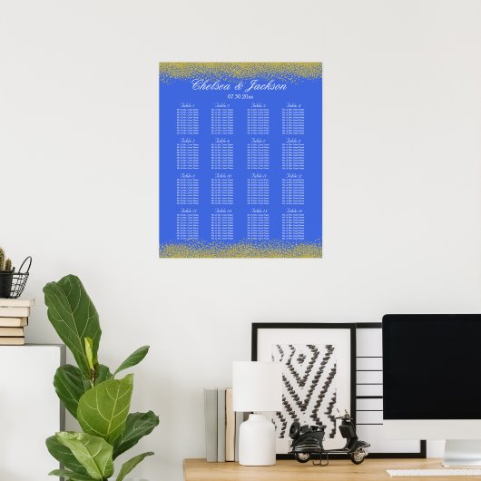 Royal Blue and Gold - 16 Seating Chart Poster (Thuiskantoor)