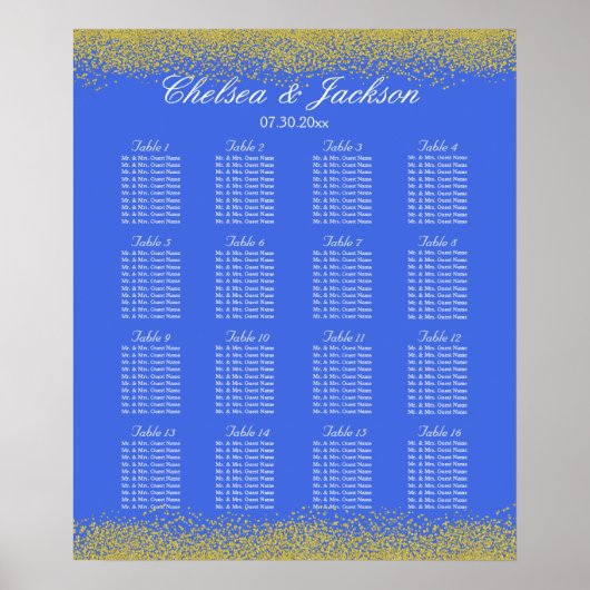 Royal Blue and Gold - 16 Seating Chart Poster (Voorkant)