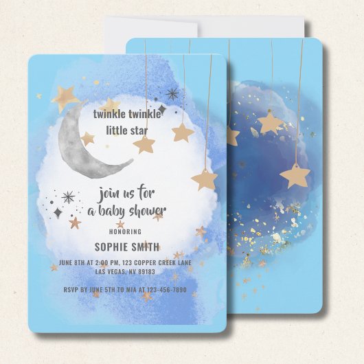 Royal Blue And Gold Abstract Moon Stars Kaart