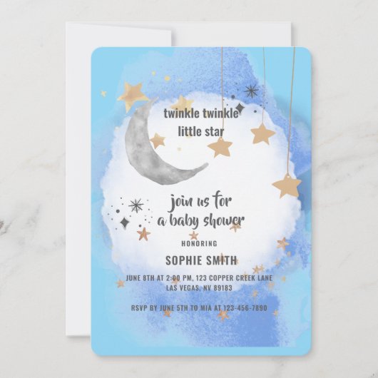 Royal Blue And Gold Abstract Moon Stars Kaart (Voorkant)