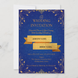 Royal Blue and Gold Corner Wedding Invitation | Kaart